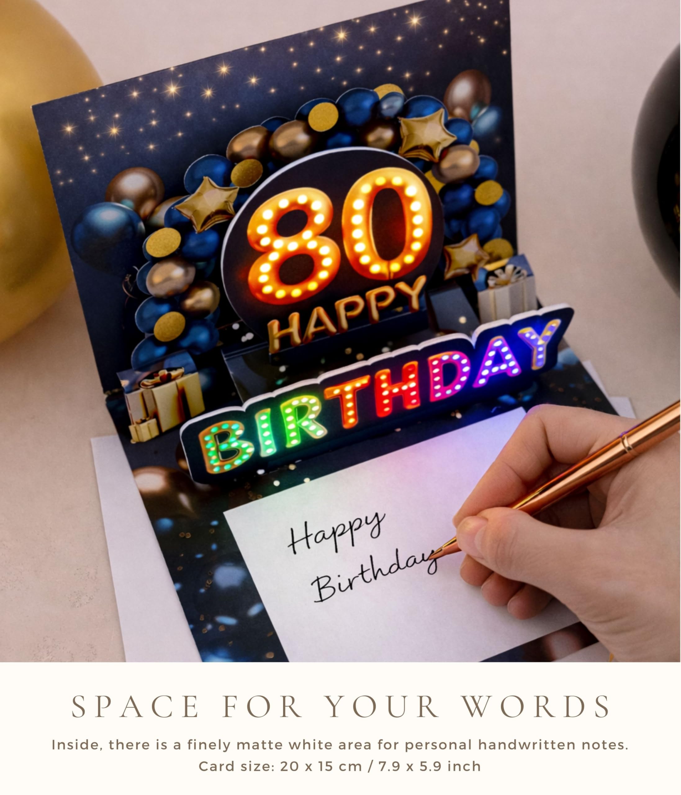 Amazon.com: Joli Coon 80th birthday card with music and light - 3D